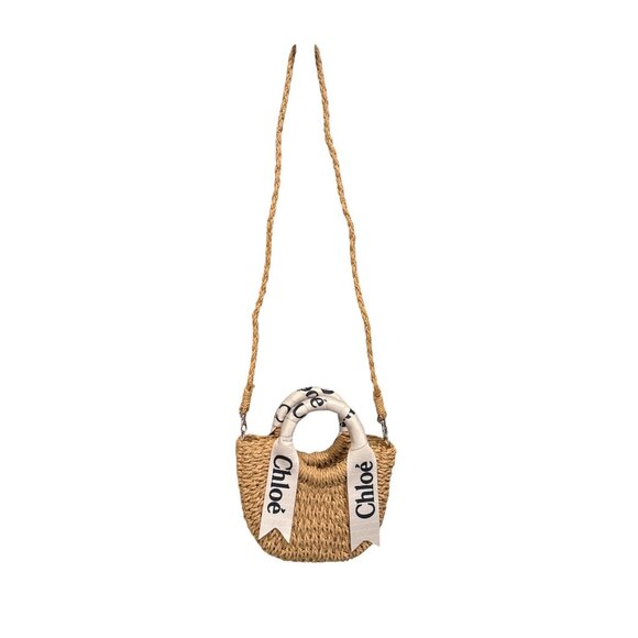 Chloé Woody Raffia Mini Tote Bag With Logo Ribbon & Braided Shoulder Strap NWOT - Picture 4 of 6